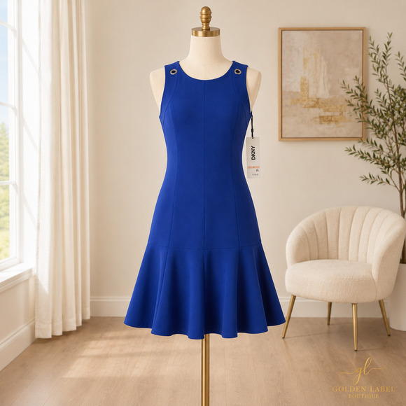 Dkny Dresses & Skirts - DKNY Fit & Flare Dress Womens 10 Royal Blue Grommet Shoulder Sleeveless NWT